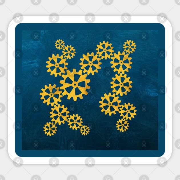 Cool steampunk gears on a blue background Sticker by Purrfect